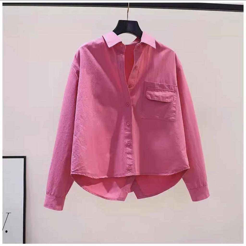 Dam Höstdesign Kortärmad Lättviktsskjorta Lös Passform Långärmad Jacka med Slits i Ryggen