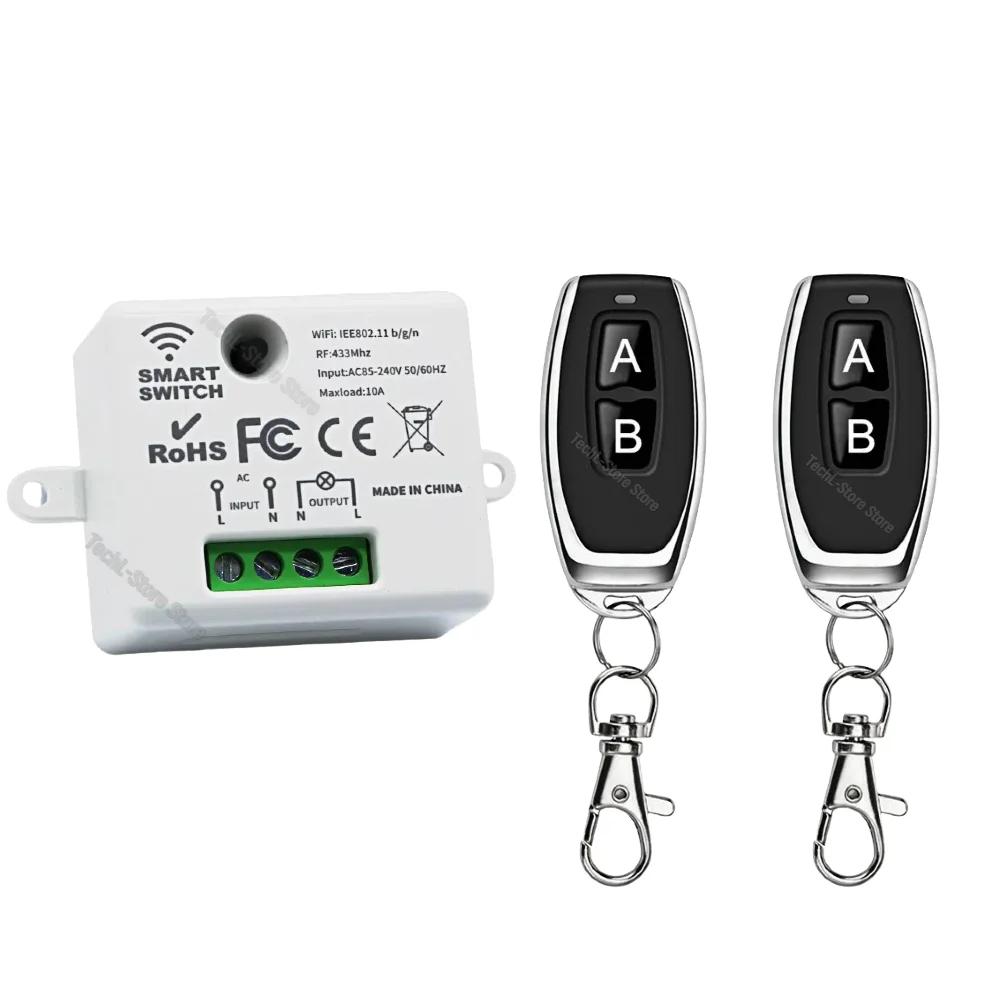 Interruttore Ricevitore Intelligente con Telecomando RF 10A AC 85-240V RF+WIFI Mini Interruttore Luce 433Mhz Telecomando Wireless + Controllo APP Modulo Smart Life Casa
