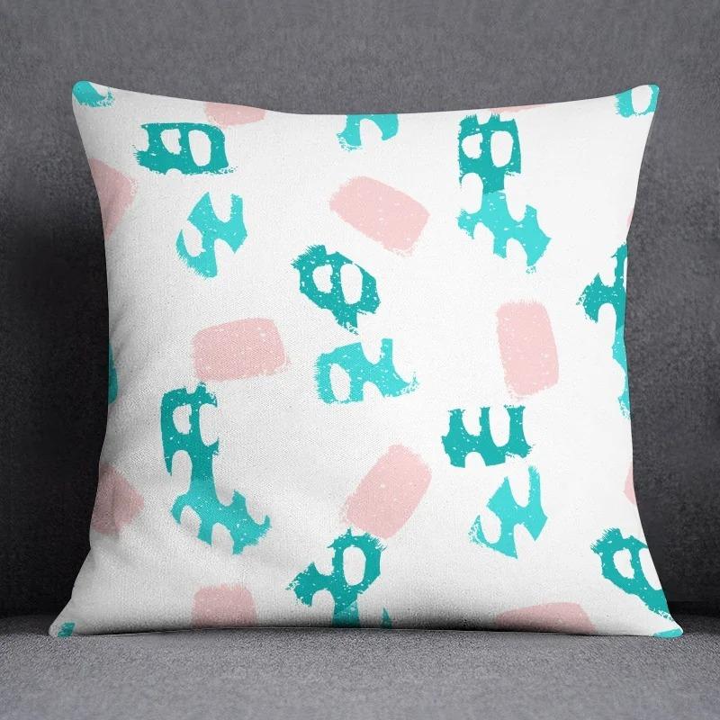 Abstract Summer Fresh Mint Feather Blue and Green Pattern Series Pillow Bedroom Sofa Car Seat Cushion Cover Pillowcase 45cm*45cm
