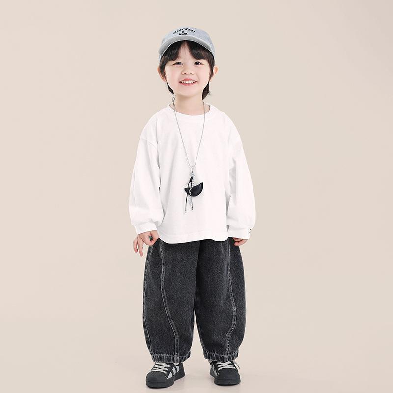 Kids Boys Solid Color Crew Neck Long Sleeve Casual Bottoming T Shirt 90cm