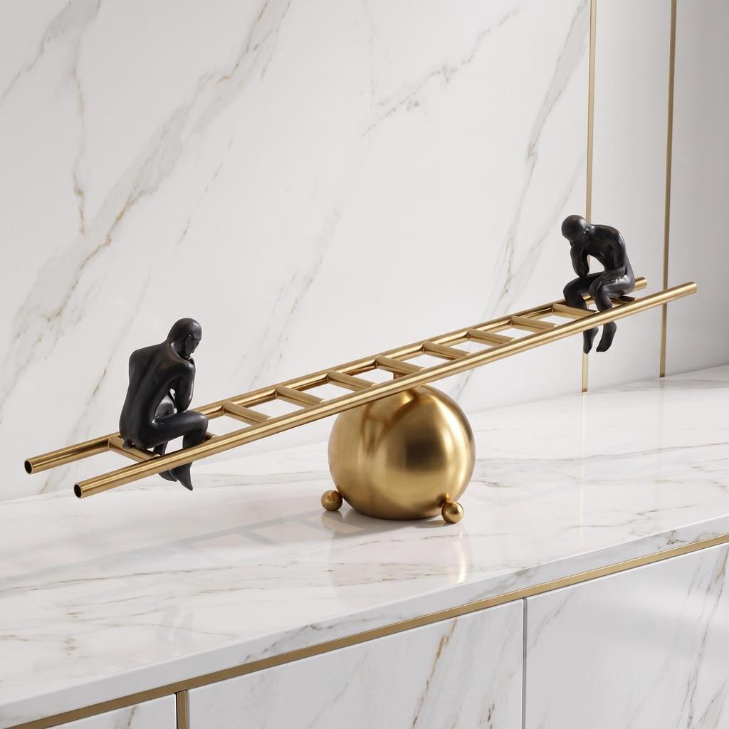 Balance Sculpture with Figurines Modern Ladder Statue Abstract Art Centerpiece for Home