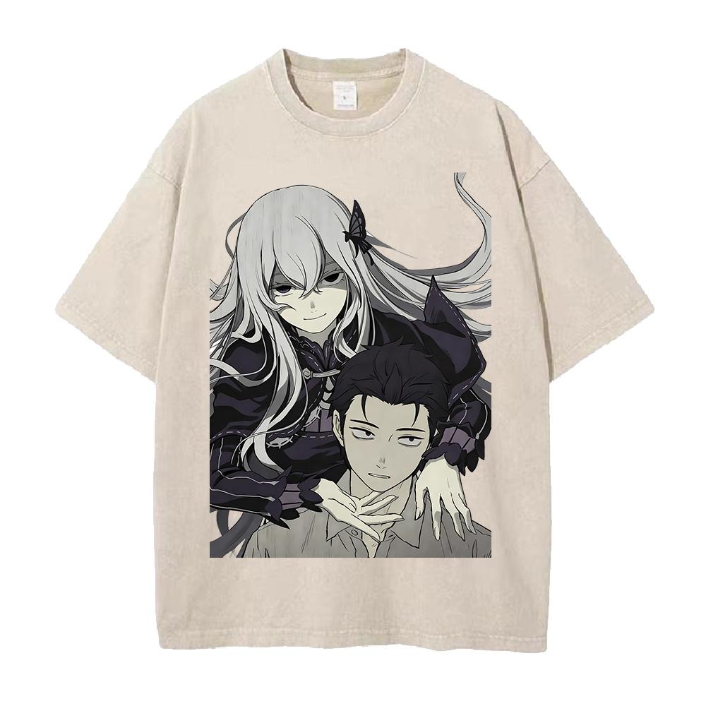 Anime Re Zero Natsuki Subaru Echidna Printed Tee Men Women Washed Cotton T-shirts Short Sleeve Vintage T Shirt Oversized Tshirt