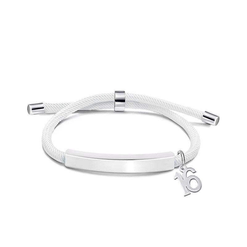 Multi-color Engravable Stainless Steel Bracelet with Number 16 Charm