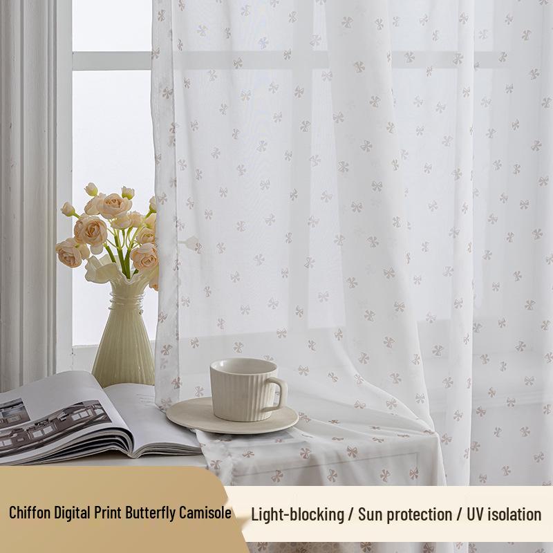 TEMU Translucent Chiffon Butterfly Floral Curtains for Bay Windows & Living Rooms
