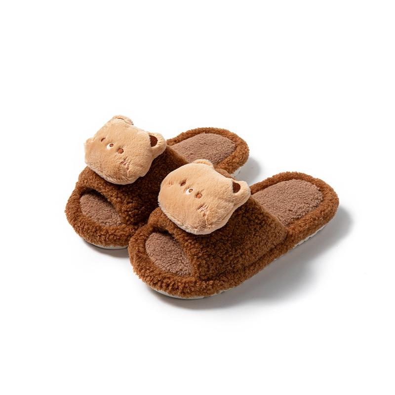 Cartoon open cotton slippers ins home contrasting colors less cute plush slippers