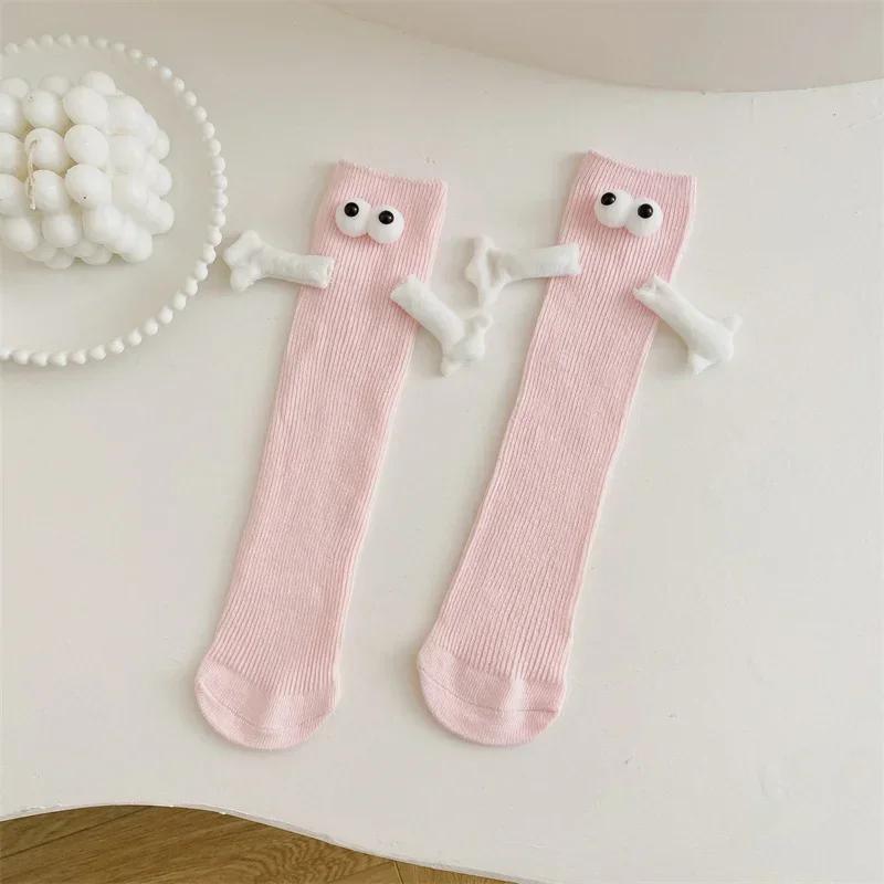 

Cute Magnetic Hand Holding Socks Parent Child Summer Thin Cotton Kids Mid Crew Solid Color Trendy Matching Family Socks Solution 1Pair рожевий