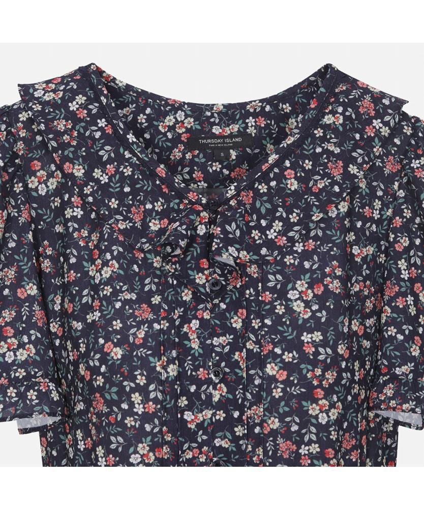 Thursday Island Flower V-Neck Border Mix Dress_T254Mop252W