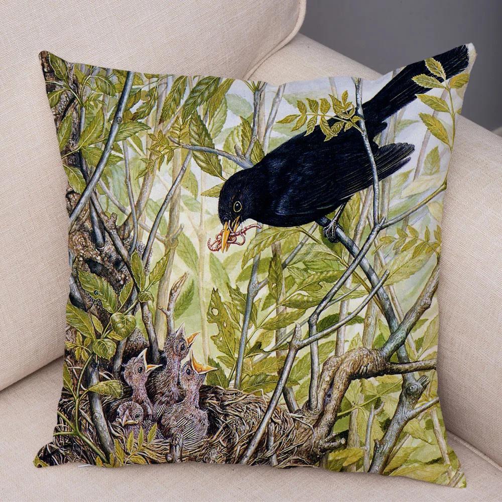 Bedroom Sofa Car Cushion Cover Cartoon Animal Colorful Fox Bird Squirrel Series Home Office Decoration Pillow