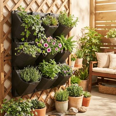 Planting Trough 2/3 Holes Wall Flowerpot Self Watering Stacked Vertical Planter Wall Mounted Plastic Planting Box Greening Plant