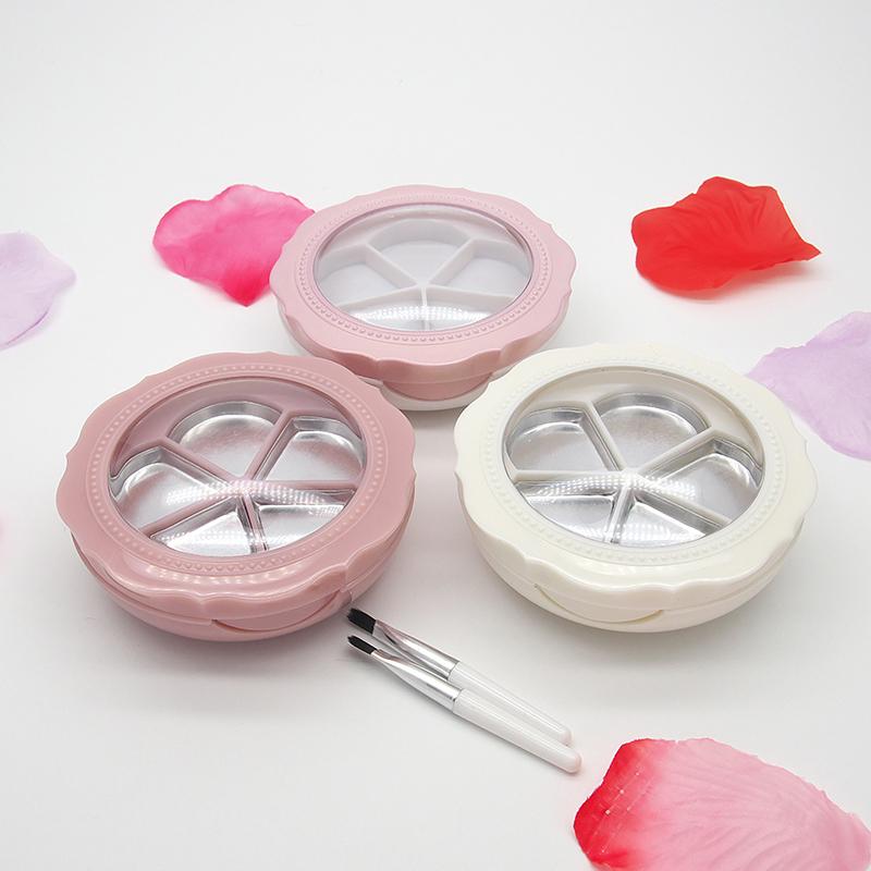 1 pz fiore vuoto 5 griglie polvere compatta ombretto caso rossetto contenitore fai da te scatola fard con pennello e specchio