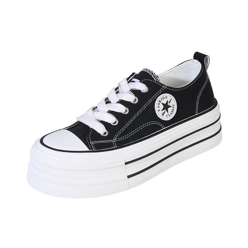 

Платформенные парусиновые туфли женские весенние новые маленькие повседневные спортивные кеды универсальные маффины белые туфли 40 чёрный