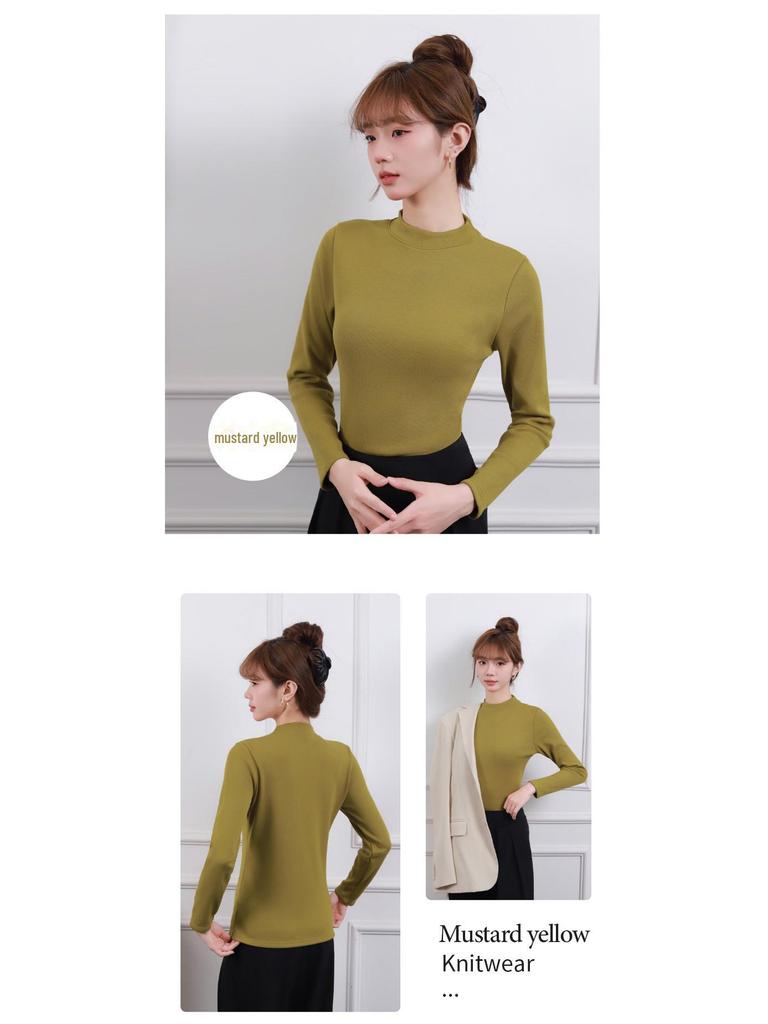 Samt Verdickt Warm T-Shirt: Herbst/Winter Stehkragen, Lang-/Kurzärmel