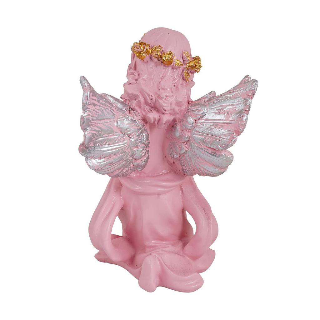 Home Decor Showpiece | Winged Girl Statue for Home Decor Item | Fairy Girl Statue for Home Shelves Decor Showpiece (Angel Pink BS)