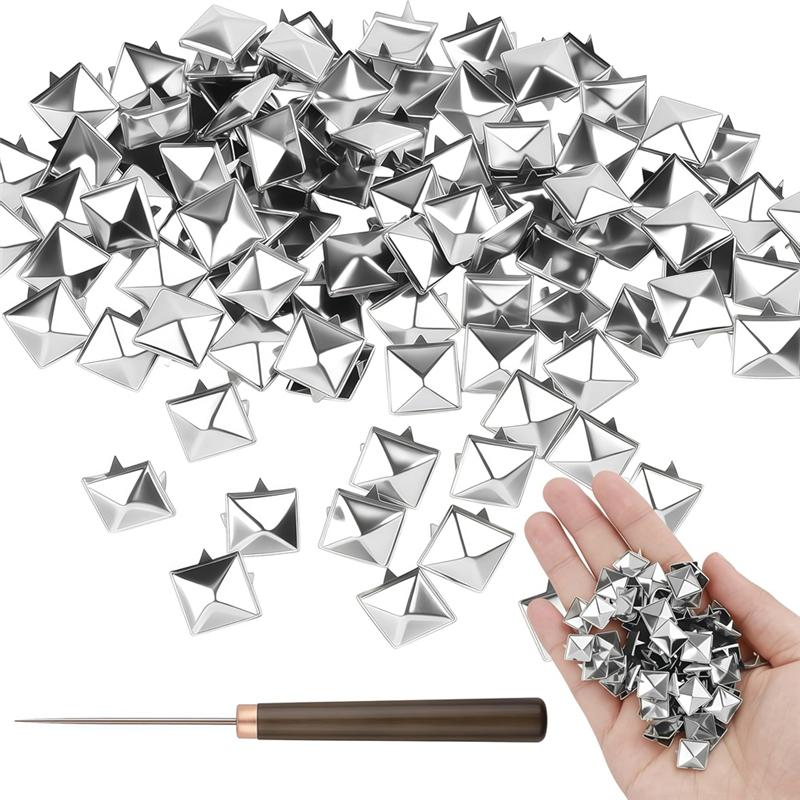 

Wooden Handle Awl Tool, 400Pcs 10Mm Square Pyramid Studs, Metal Claw Nailhead Spike Rivets For Punk Rock Clothing A