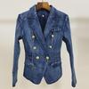 Spot 2025 Autumn/Winter European & American Fashion Double-Breasted Washed Denim Slim Jacket