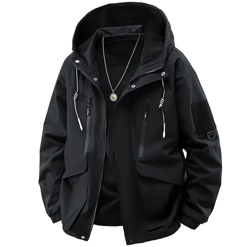 

Jacket Men Spring Autumn Men Jacket Printing Hooded Jackets Casual Coat Men s Business Coats Hat Detachable M чёрный