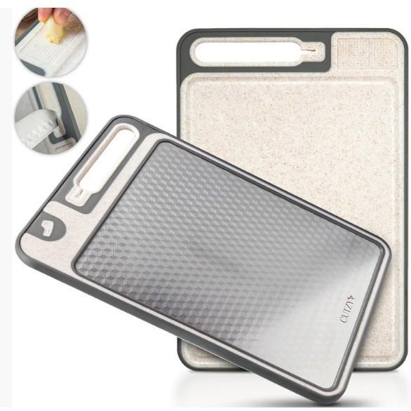 304 Stainless Steel & Titanium Antibacterial Cutting Board - Thickened Design for Fruits, Vegetables, Wheat Straw Material.