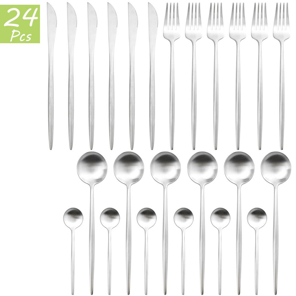 24Pcs Multicolor Dinnerware Set Knife Fork Spoons Teaspoon Tableware 18/10 Stainless Steel Cutlery Western Kitchen Silverware Flatware