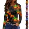 Women's Fashion Hem Slit Casual Halloween Printed Round Neck Long Sleeve Top