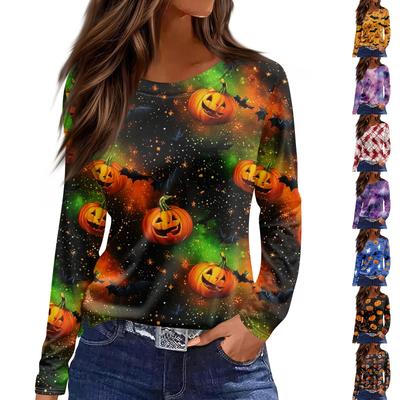 Damesmode Zoomsplit Casual Halloween Print Ronde Hals Lange Mouw Top