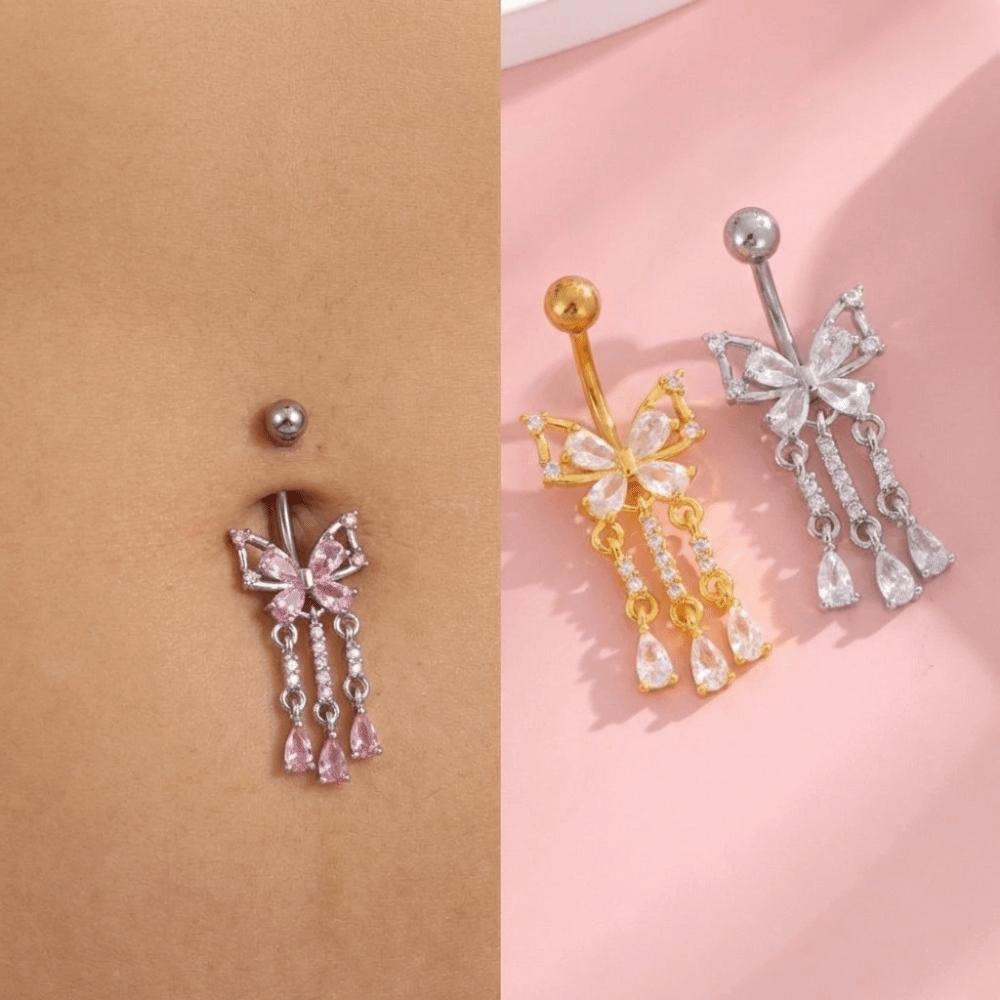 Bow Butterfly Navel Piercing Elegant Curved Barbell Fashion Dangled Belly Ring Party