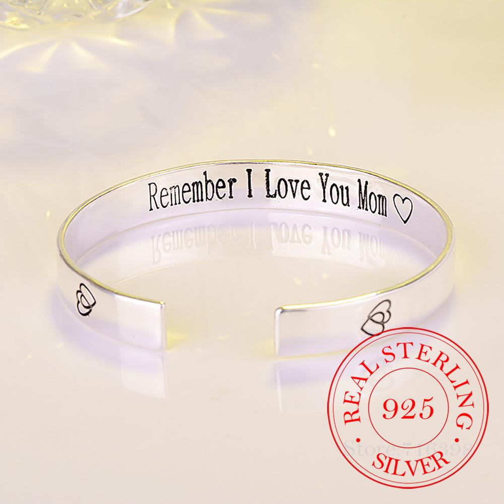 925 Sterling Silver Letter Cuff Bracelet &Bangle For Women Mum Ladies Elegant Birthday Jewelry Mother's Day Gift J