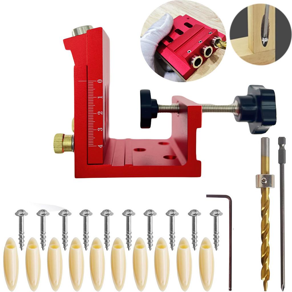 

Wooden Board Punching Fixing Tool Aluminum Alloy Woodworking Drilling Positioner Adjustable Oblique Hole Locator Red Set