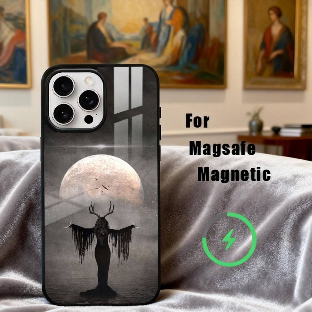 O-Occult W-Witchcraft Moon Gothic Phone Case For iPhone17,16,15,14,13,12,11 Plus,Pro Max Magnetic For Magsafe Wireless Charging