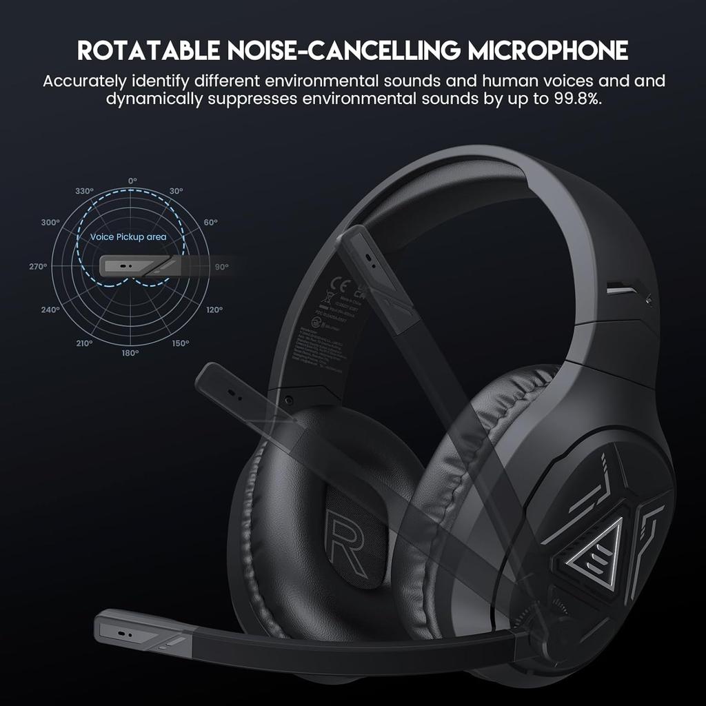 EKSA 2.4GHz Wireless Gaming Headset with Noise Canceling Microphone for PS5, PC, PS4 Bluetooth Gaming Headphones with USB & Type-C Connector, 52Hrs