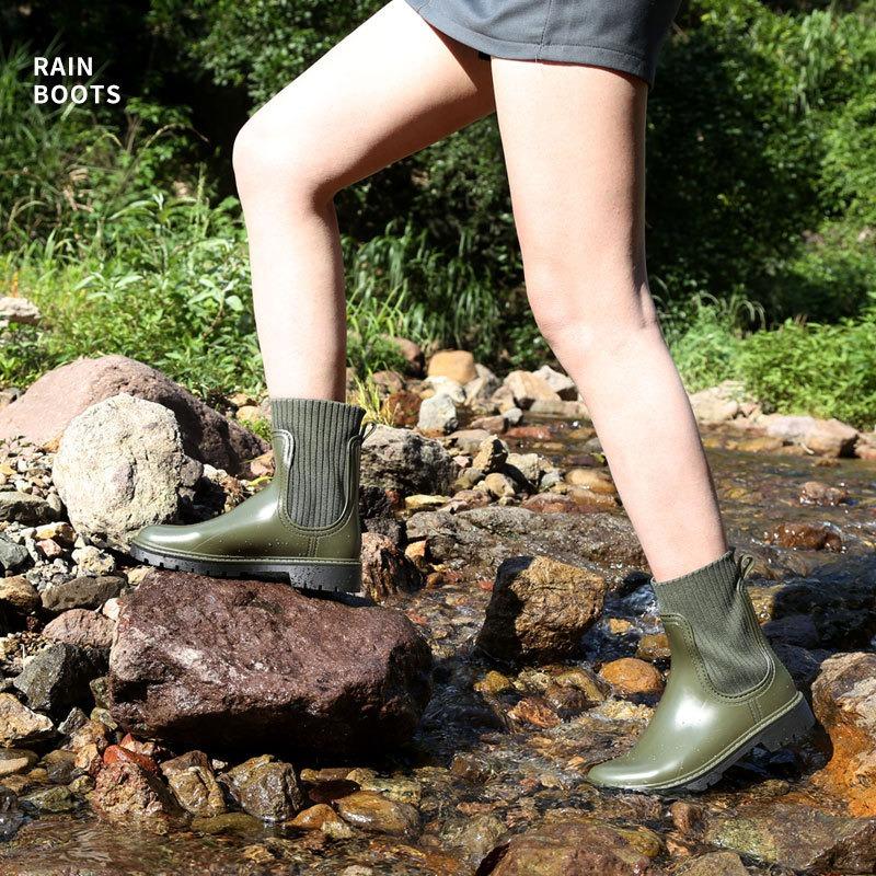 Rain shoes women's velvet adult women's rain boots women's outer wear water boots women's fashion medium rain boots small fragrant boots non-slip