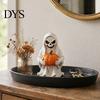 Halloween Party Props for Countertops White Ghost Pumpkin Resin Statue, Spooky Holding Mini Hand Painted Ornament Figurine Garden Yard Tabletop Mantel