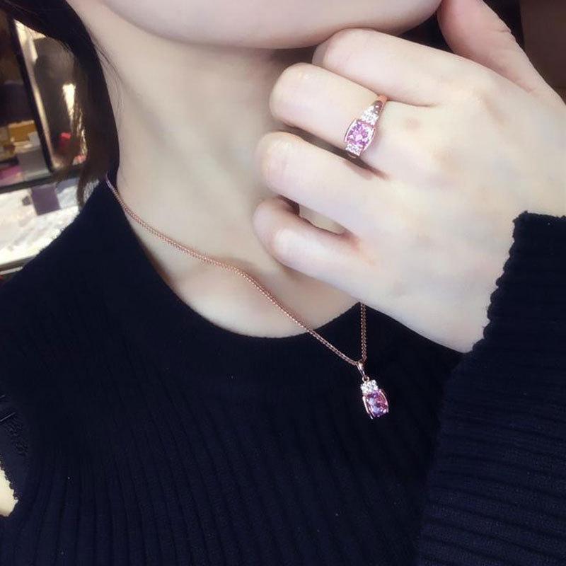 Purple Gold Peach Pink Stone Shiny Pendant, Simple Temperament Rose Gold Plated Necklace