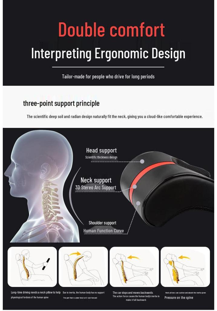 Memory Foam Leather Neck & Lumbar Support Pillow for Car - All Season Protection