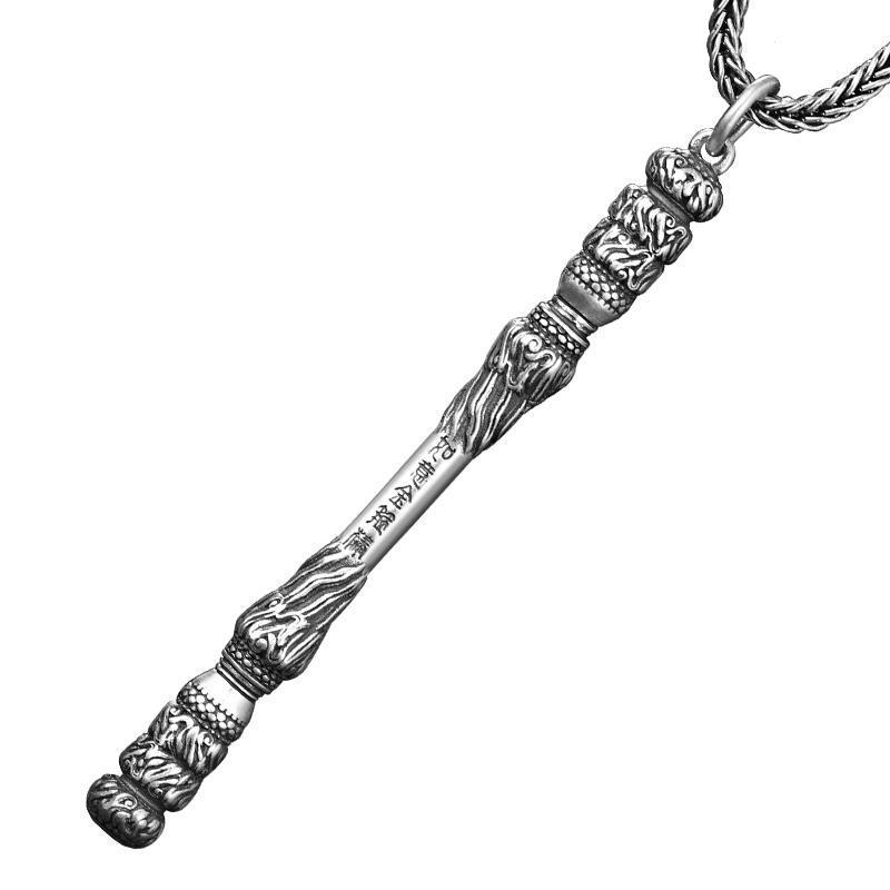 Collar Colgante Rey Mono Ruyi de Mitología Guofeng de Chiba - Plata Tailandesa y Oro Palo de Monje, Estilo Retro Unisex