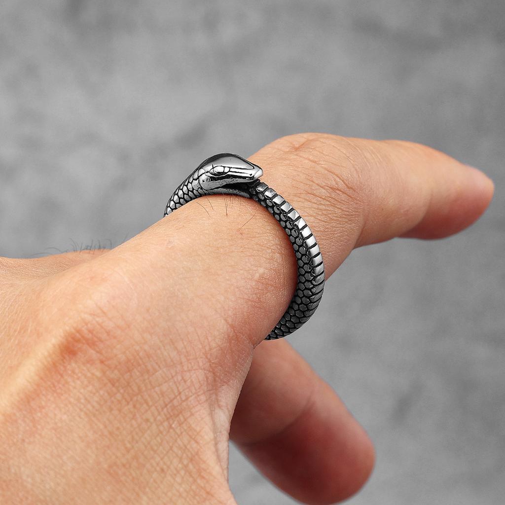 Stainless Steel Snake Ring Ouroboros Punk Jewelry for Men Women Biker Fashion Trendy Halloween Gift
