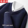 Hengyuanxiang Men's Pure Wool V-Neck Knitted Pullover Sweater