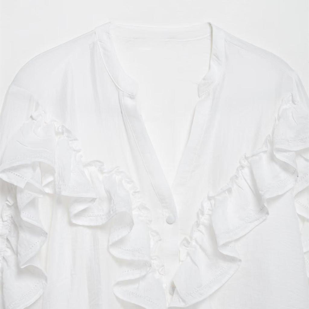 Women's V-Neck Lace Layered Shirt - 2025 Spring Collection