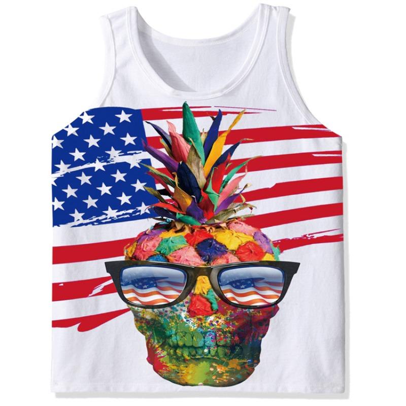 Men's O-Neck Eagle American Flag Pattern Print Tank Tops 3D Printed Vest Loose Sports Fitness  Sleeveless Shirt