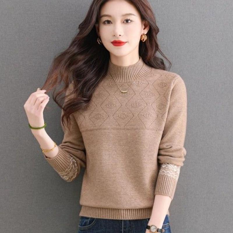 Cashmere Sweater Women Pullover Autumn and Winter Casual Half High Neck Solid Long Sleeve Knitted Sweater Pullover Female Top