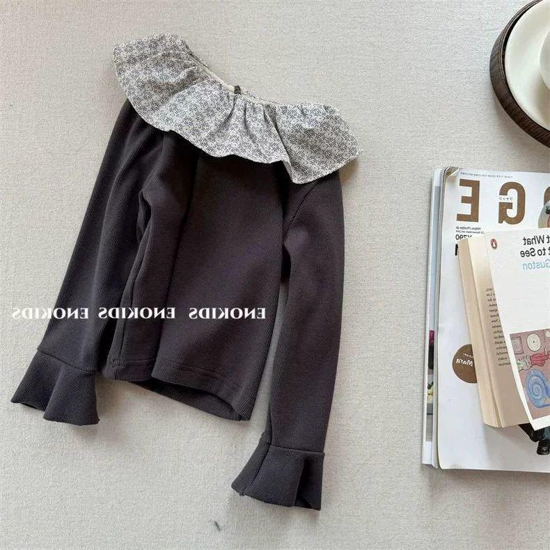 Girls' Vintage Floral Cotton Ruffle Collar Long Sleeve Top