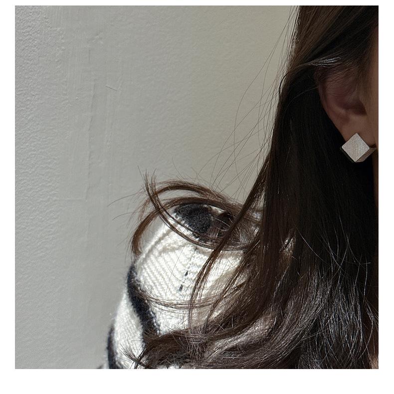 Korean Style S925 Sterling Silver Geometric Square Brushed Earrings