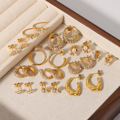 Boucles d'oreilles Zirconia Couleur Or pour Femmes Anneau en Acier Inoxydable Pendant Puce