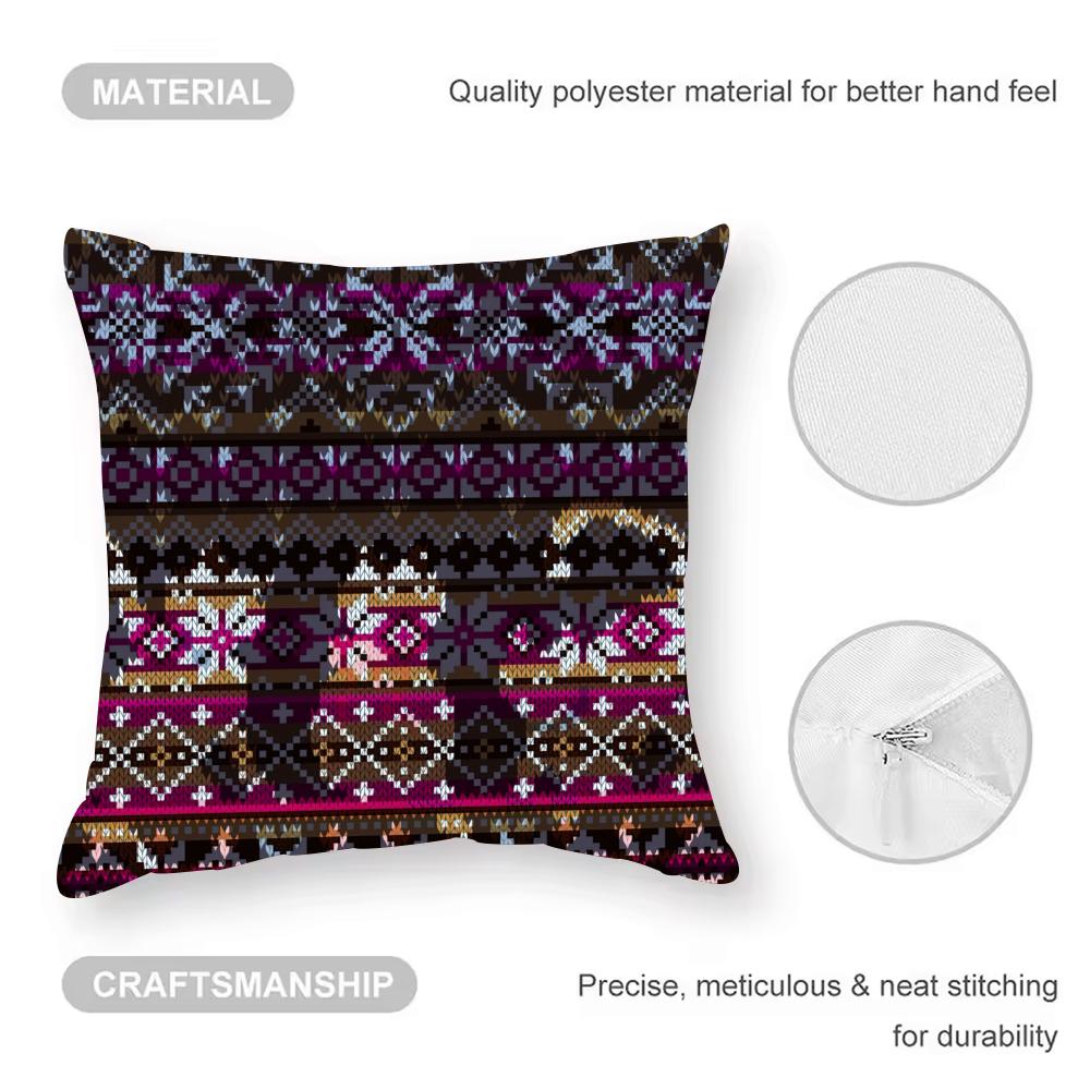 Modern And Stylish Fair Isle Cushion Cover Anti-dustmite Pillowcase Invisible Zipper Silky Short Plush Sofa Cushion Cover