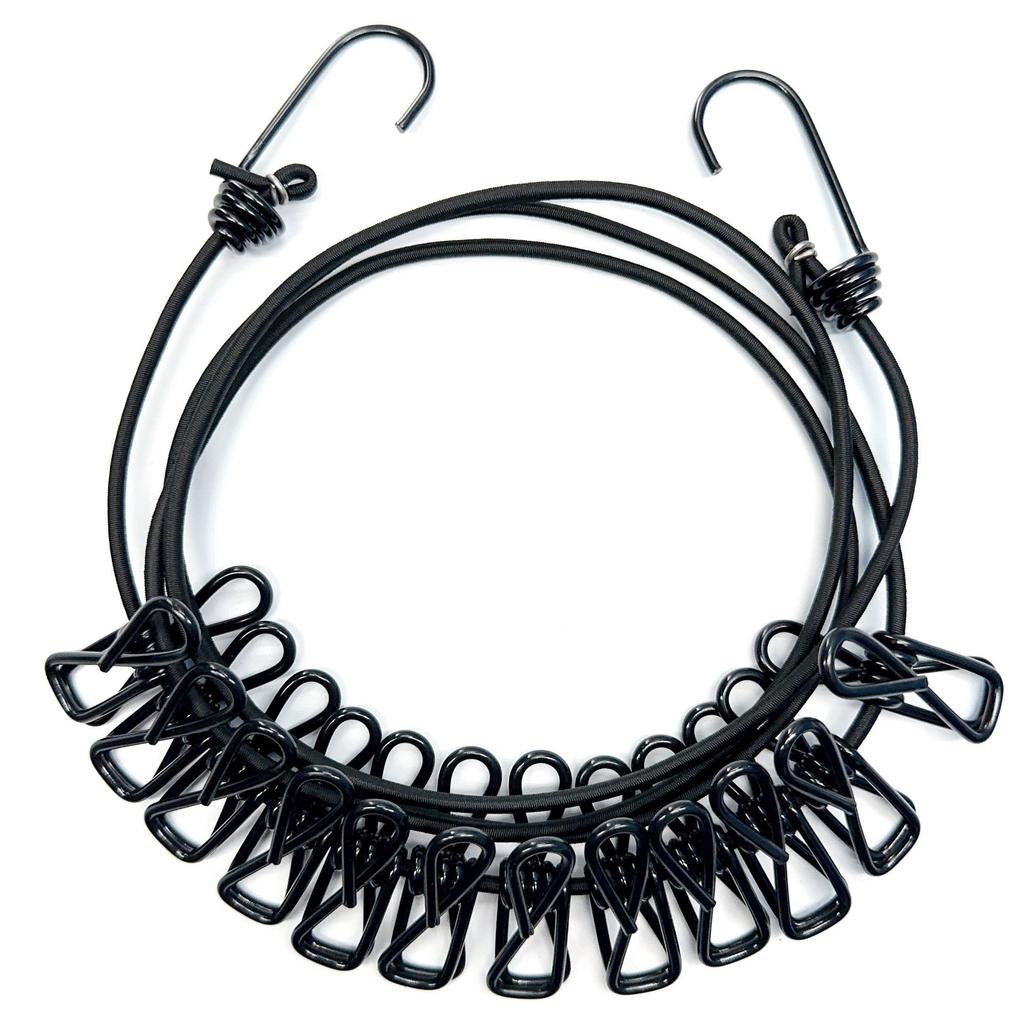 4 m lange, rutschfeste Wäscheleine zum Aufhängen im Freien, Camping, mit 12 Clips, dehnbare Wäscheleine für unterwegs, Sockenleine zum Aufhängen der Wäsche, Trockenseil