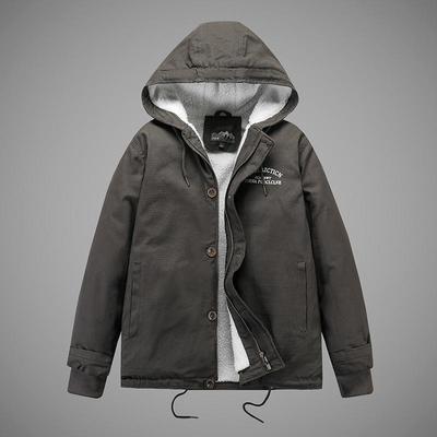 Winter Hooded Lamb Fern Cotton Coat Men's Plus Velvet Thickened Loose Work Clothes Cotton Jacket Pure Cotton Jacket Youth Casual Cotton Jacket