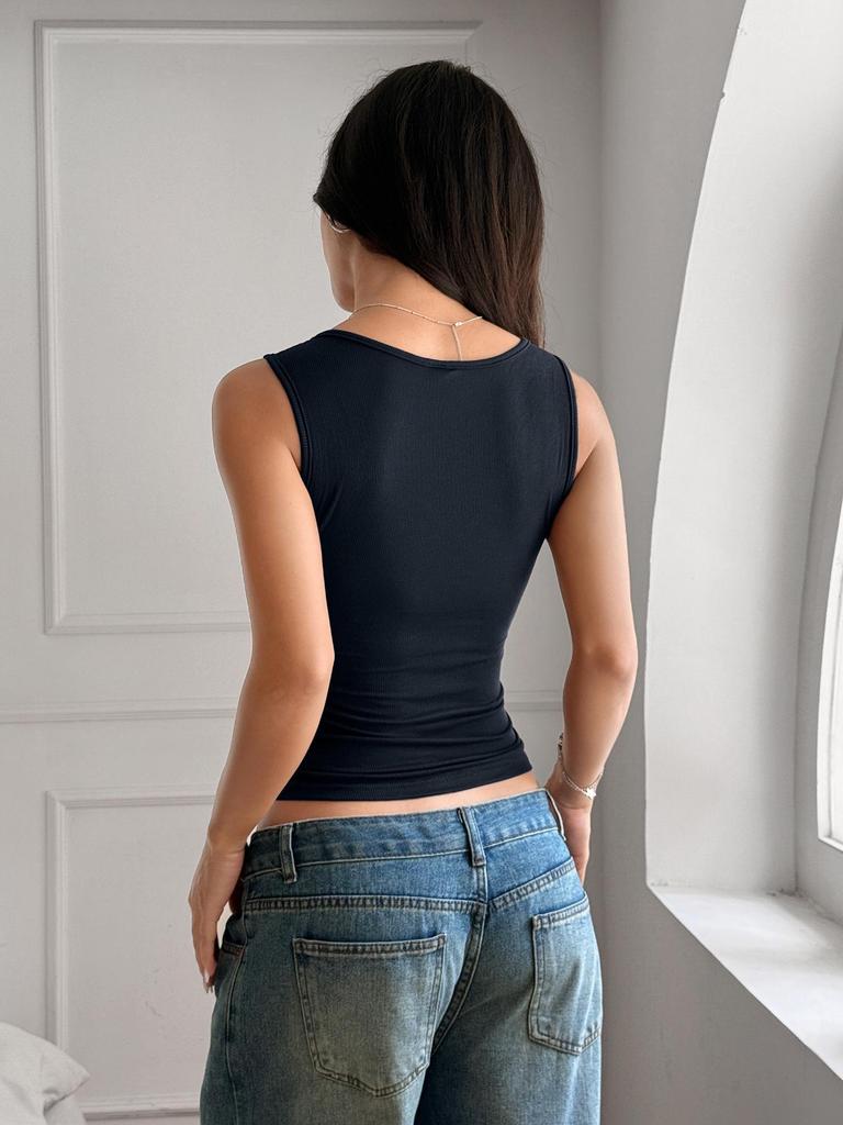 Y2K Style Square Neck Button Sleeveless Camisole for Women