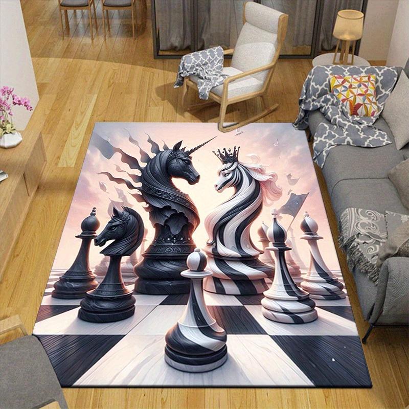 1pc King and Queen Pattern Area Rug, Anti Slip Non Shedding Stain Resistant Carpet