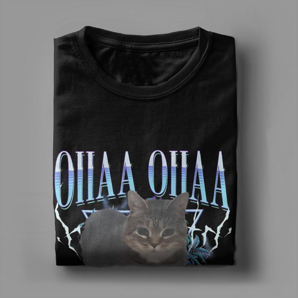Men's OIIAA OIIAA Funny Spinning Cat Meme T Shirts Humor Brainrot Cotton Merch Awesome Short Sleeve Crew Neck Tees Gift T-Shirts