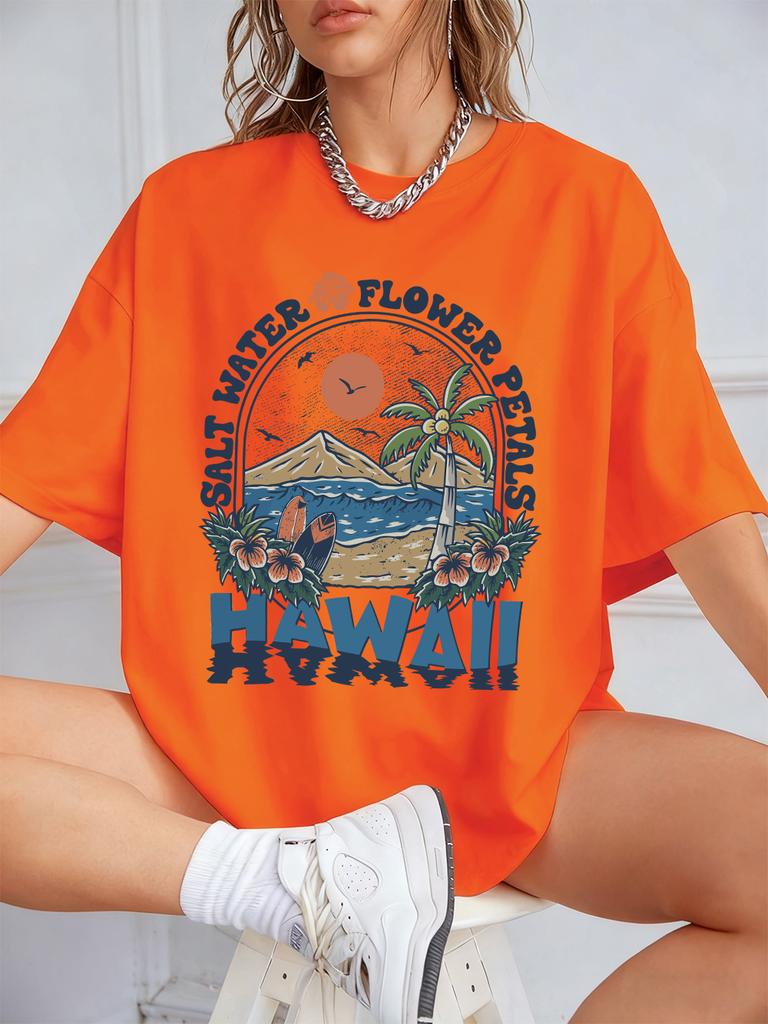 Salt Water Flower Hawaii Prints TShirts Women Summer Cotton Short Sleeve Tops Loose ONeck Comfortable T Shirt Casual Clothes