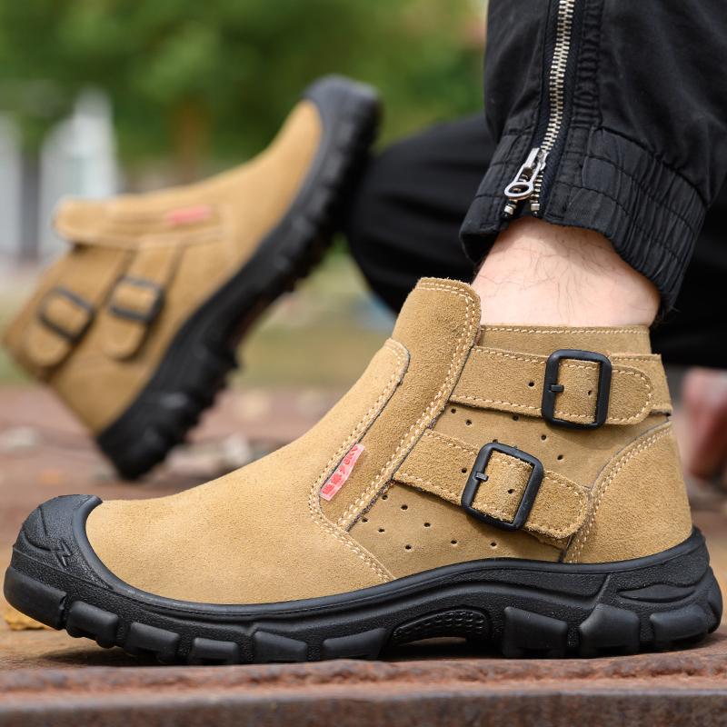 Fashion High Top Safety Shoes Man Steel Toe Work Shoes Protective Work Safety Boots for Men Women Non-slip Suede Leather Welder Shoes